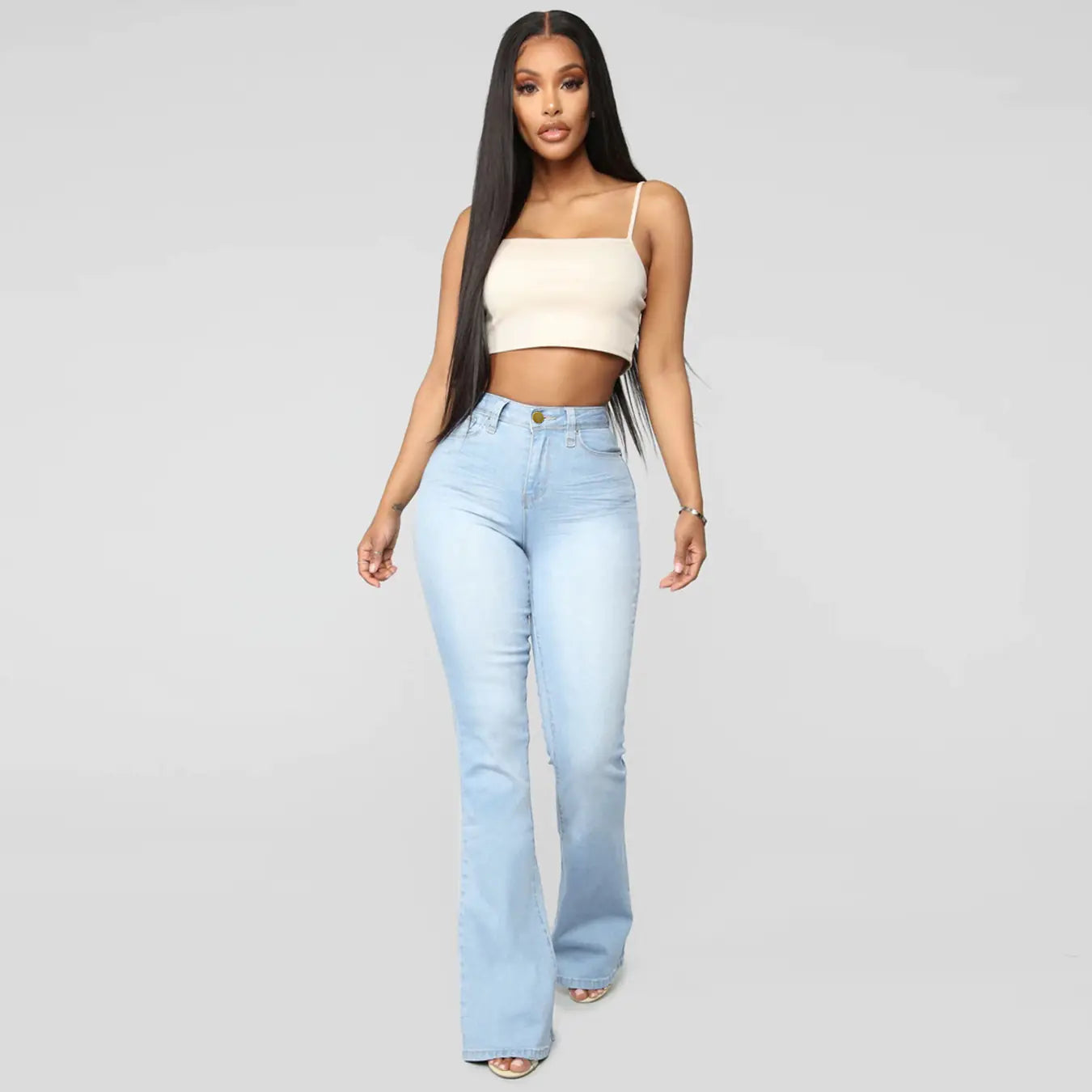 Classic High Waist Slim Denim Horseshoe Pants for Women