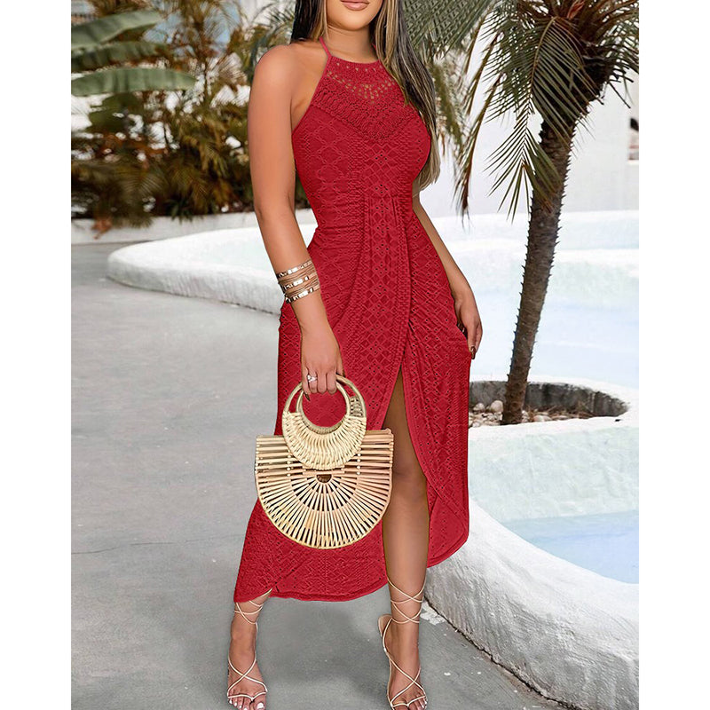 Women's Sexy Halter Neck Ruched Bodycon Midi Dresses. Elegant Sleeveless Cocktail Party Dress