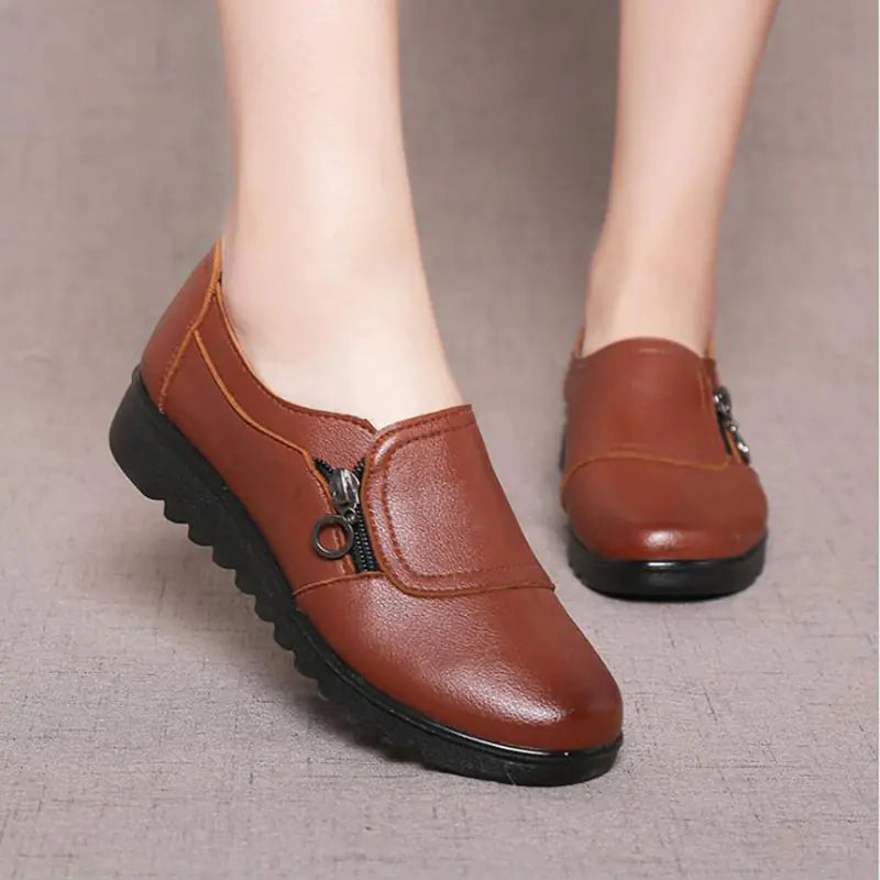 Women's Cut-Out Solid Color PU Leather Loafers Flats