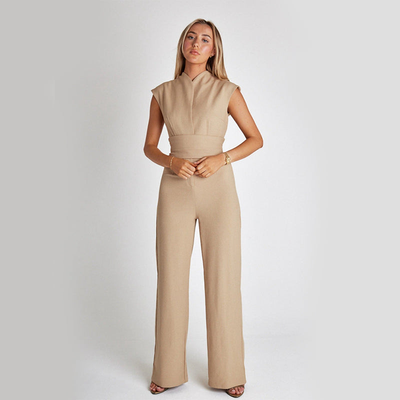 Fashion Elegant Long Sleeveless Jumpsuit. Summer V-neck Casual Wide Leg Long Overalls For Women
