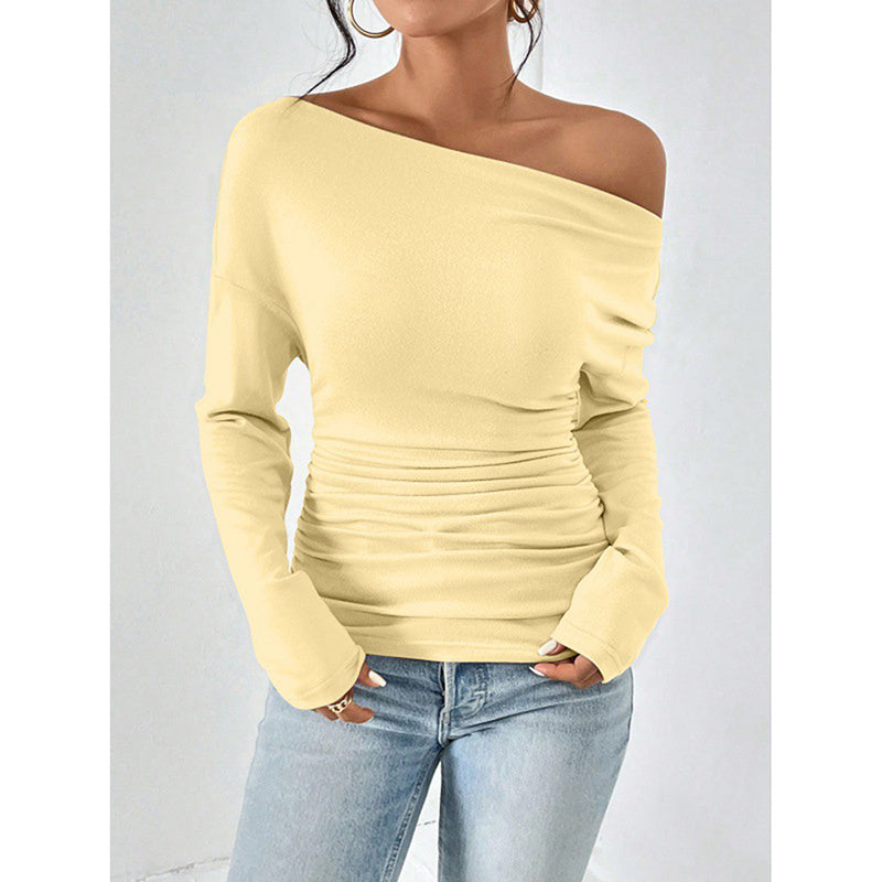 Women's Off The Shoulder Long Sleeve Tops. Going Out Casual Trendy Ruched Slim Fitted blouses