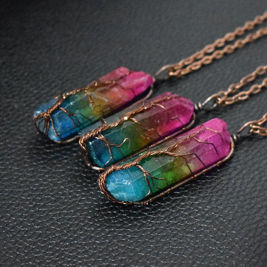 Hot Selling Stone Crystal Pillar Tree Of Life Pendant, Fashion Necklace