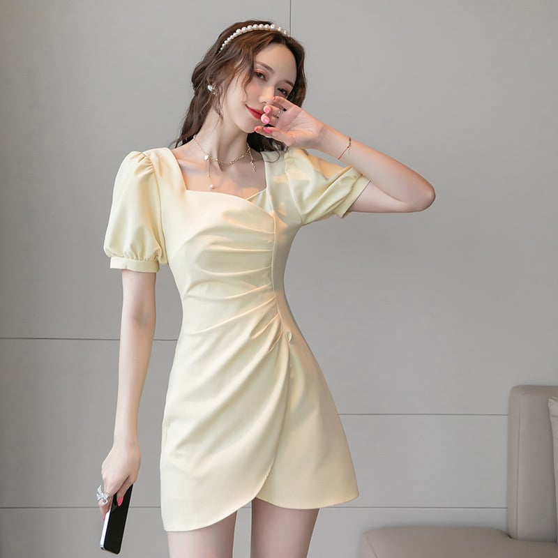 Elegant Yellow Ruched Mini Summer Formal Dress