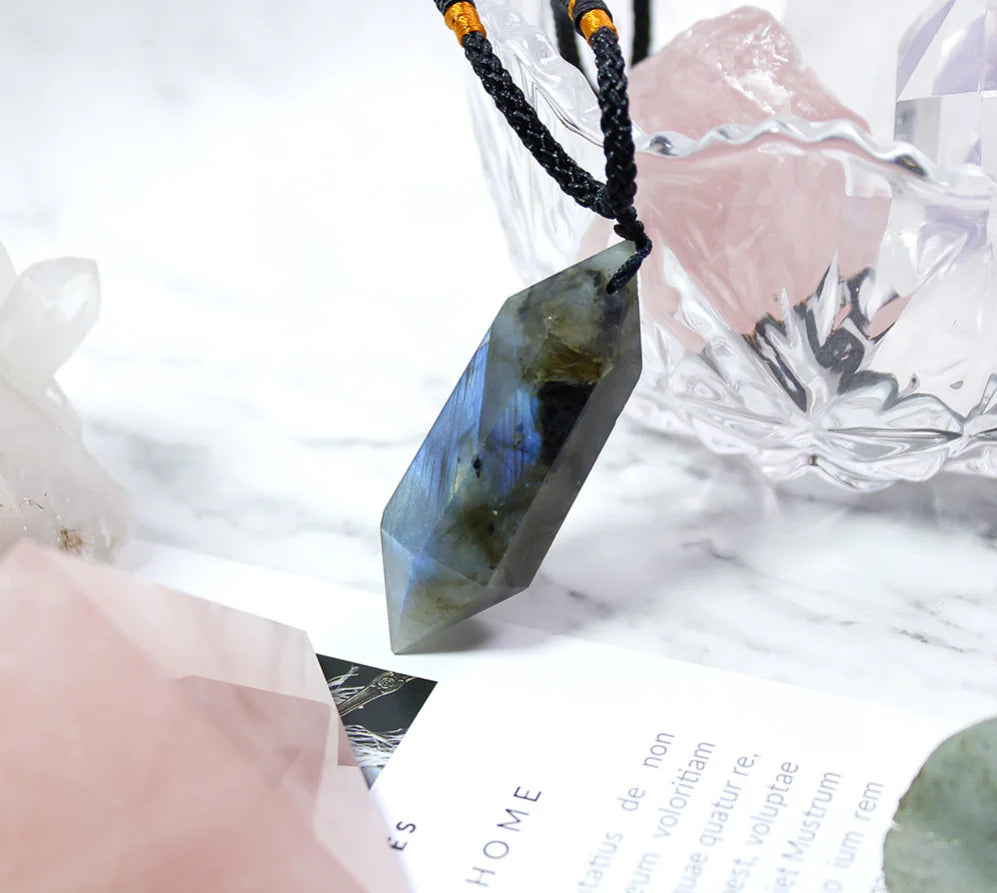Natural Labradorite Moonstone Hexagonal Pendant Jewelry