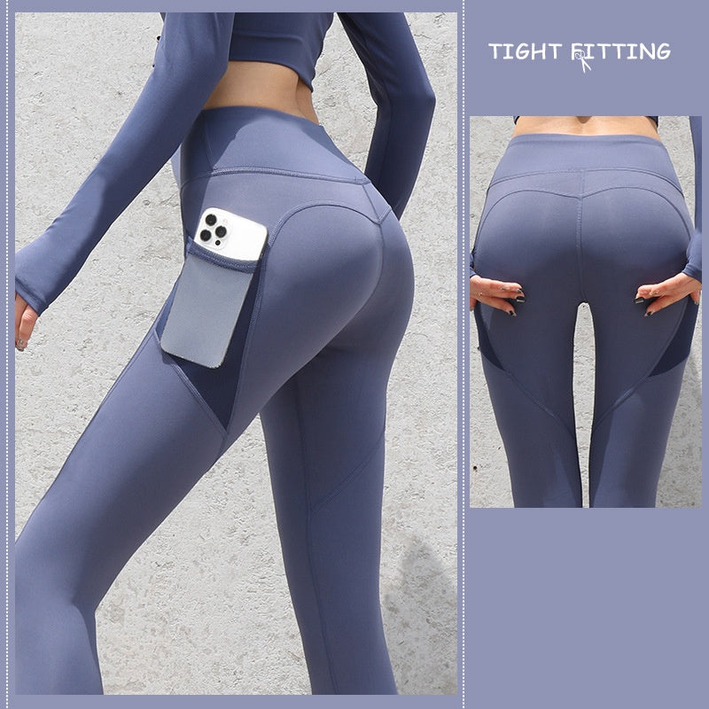 Gym Sport Seamless Leggings With Pockets . Push Up High Waist Women Fitness Running Yoga Pants.