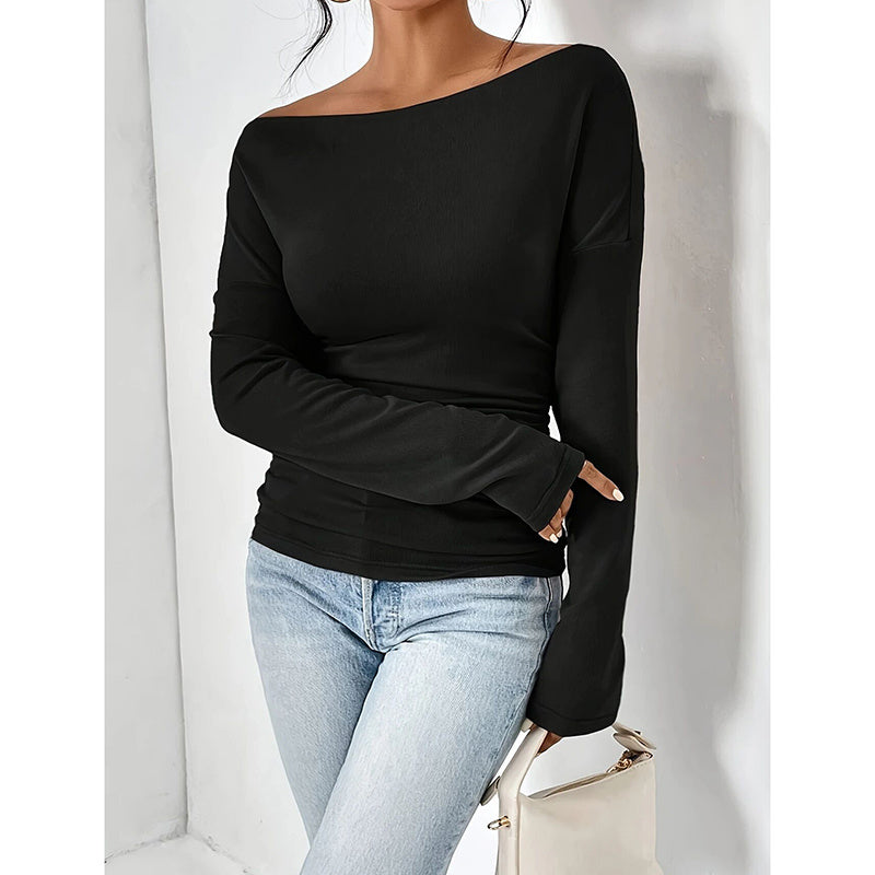 Women's Off The Shoulder Long Sleeve Tops. Going Out Casual Trendy Ruched Slim Fitted blouses