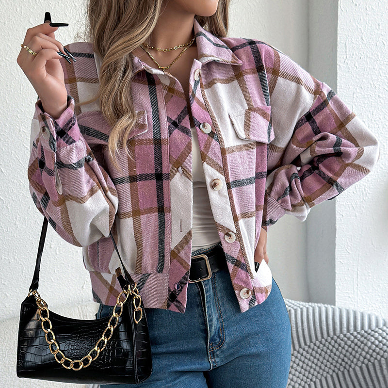 Womens Button Down Shirts. Long Sleeve Plaid Jackets, Business Casual Blouse Top
