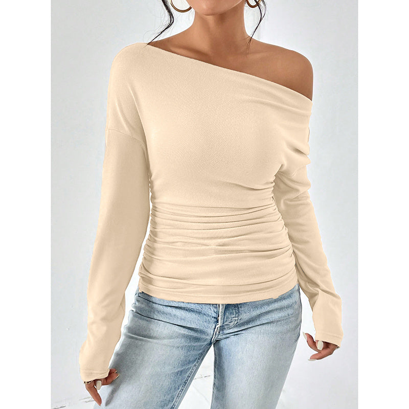 Women's Off The Shoulder Long Sleeve Tops. Going Out Casual Trendy Ruched Slim Fitted blouses
