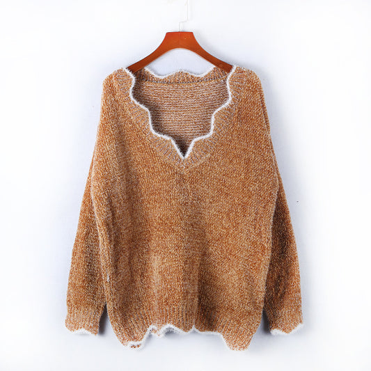 V-Neck Pullover Sweater, Knit Casual Tops, Multi-Color