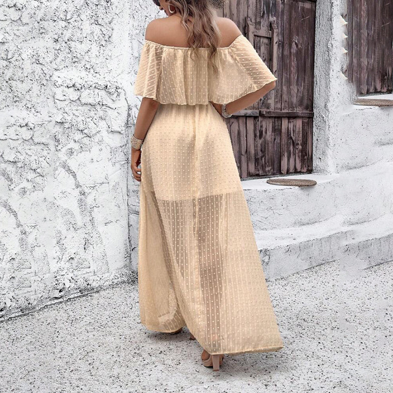 Womens Off The Shoulder Ruffle Party Dresses. Side Split Beach Maxi Dress