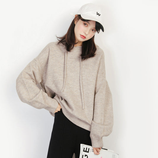 Women's Knitted Hoodie, Loose Thick Sweater Jacket