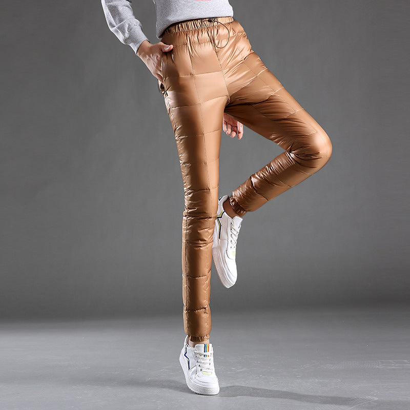 Warm Thickened White Duck Down Pants for Women