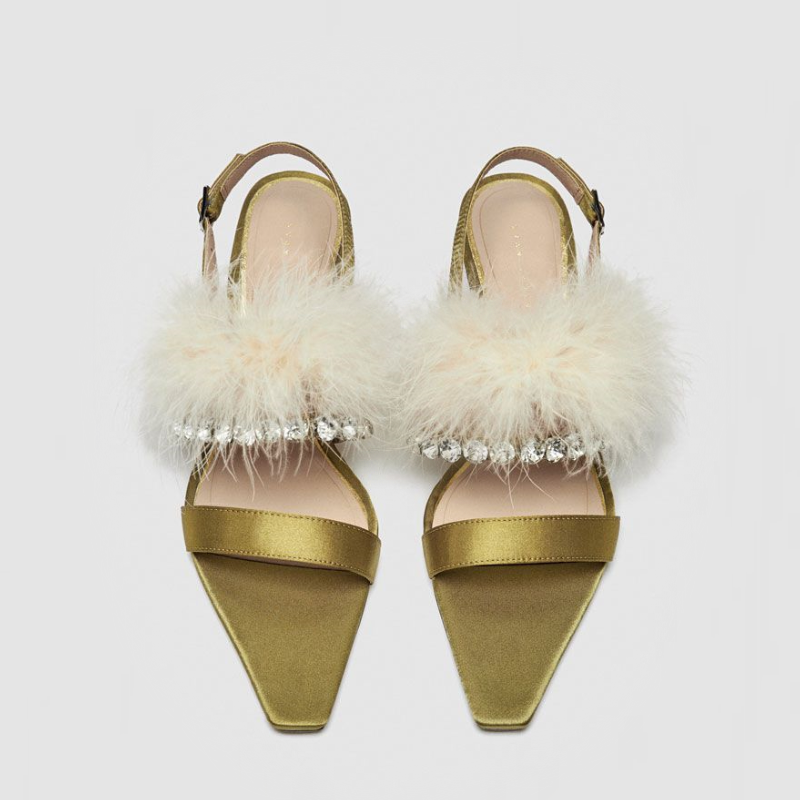Crystal Feather Satin Women's High Heels Sandals
