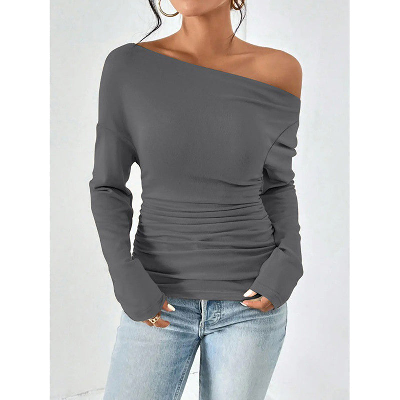 Women's Off The Shoulder Long Sleeve Tops. Going Out Casual Trendy Ruched Slim Fitted blouses