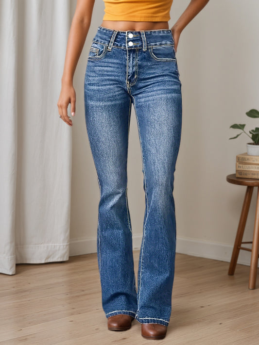New Women's Denim High Waisted Pants. Micro Flared Jeans
