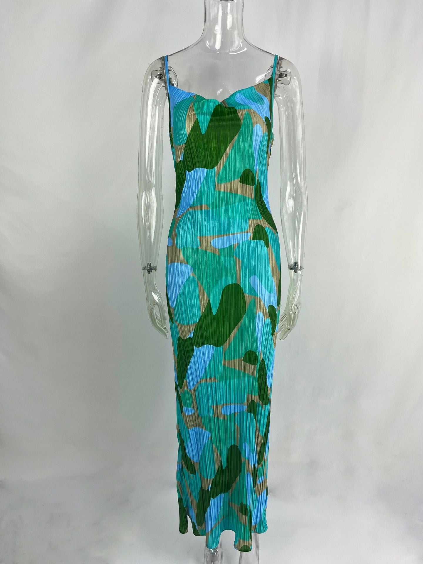 Women's Print Pleated Slim Fit Cami Dress HY009