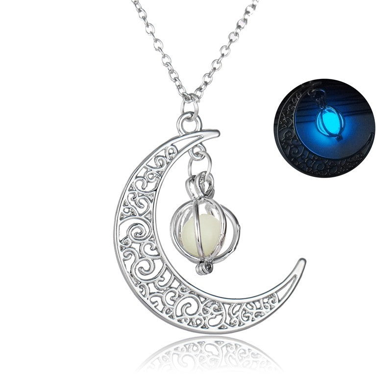 Moon Natural Glowing Stone Healing Pendant Necklace, Luminous Women Gift Charm