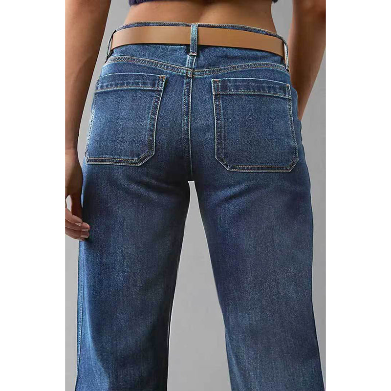 Wide Leg Straight Leg Jeans For Women. High Waisted Loose Denim Pants, No Belt