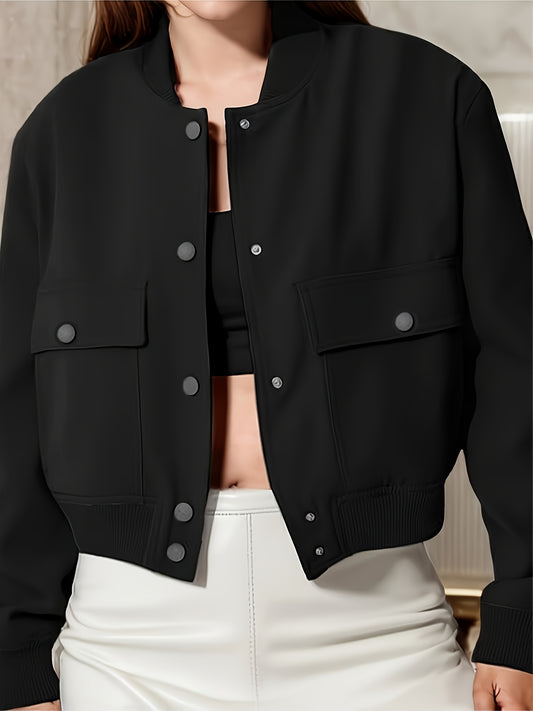 Women's Jacket Suitable For Autumn And Winter Wear, With Button Closure And Large Pocket Design