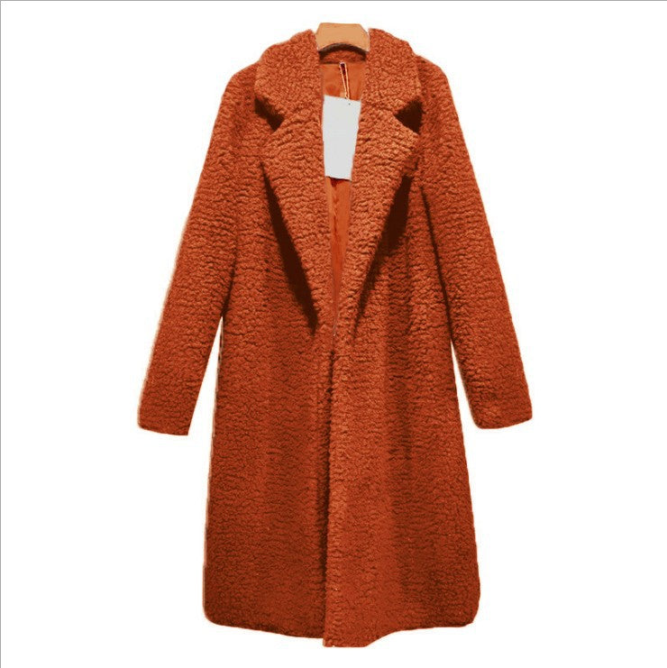 Women's Long Lamb Fleece Coat with Lapel Cardigan