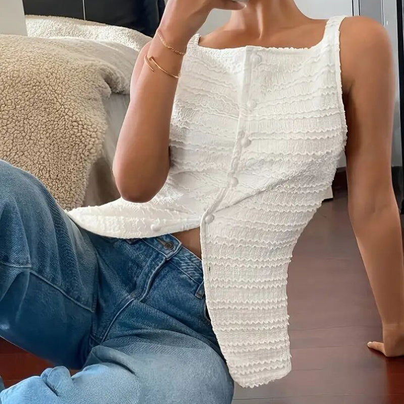 Womens Trendy Square Neck Button Up Vest Blouses. Y2k Going Out Tank Tops