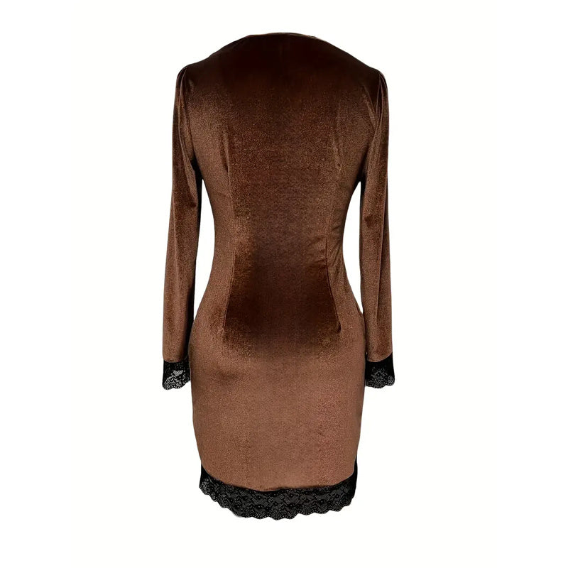 Women's Sexy V-Neck Bodycon Short Dress. Long Sleeve Spring Summer Mini Dress