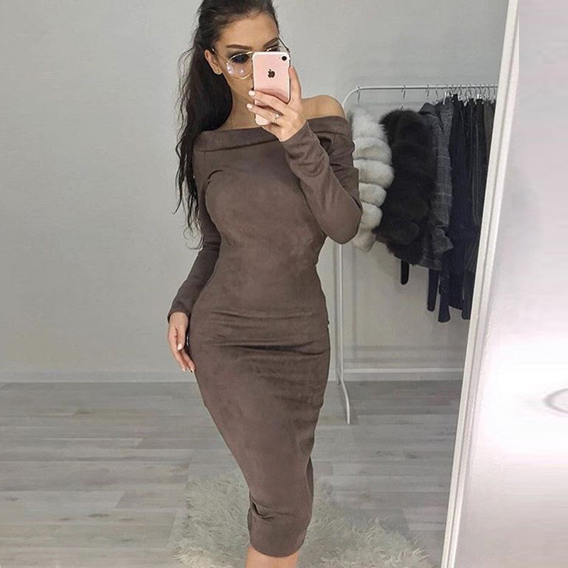 Solid Color Long Sleeve Bodycon Dress