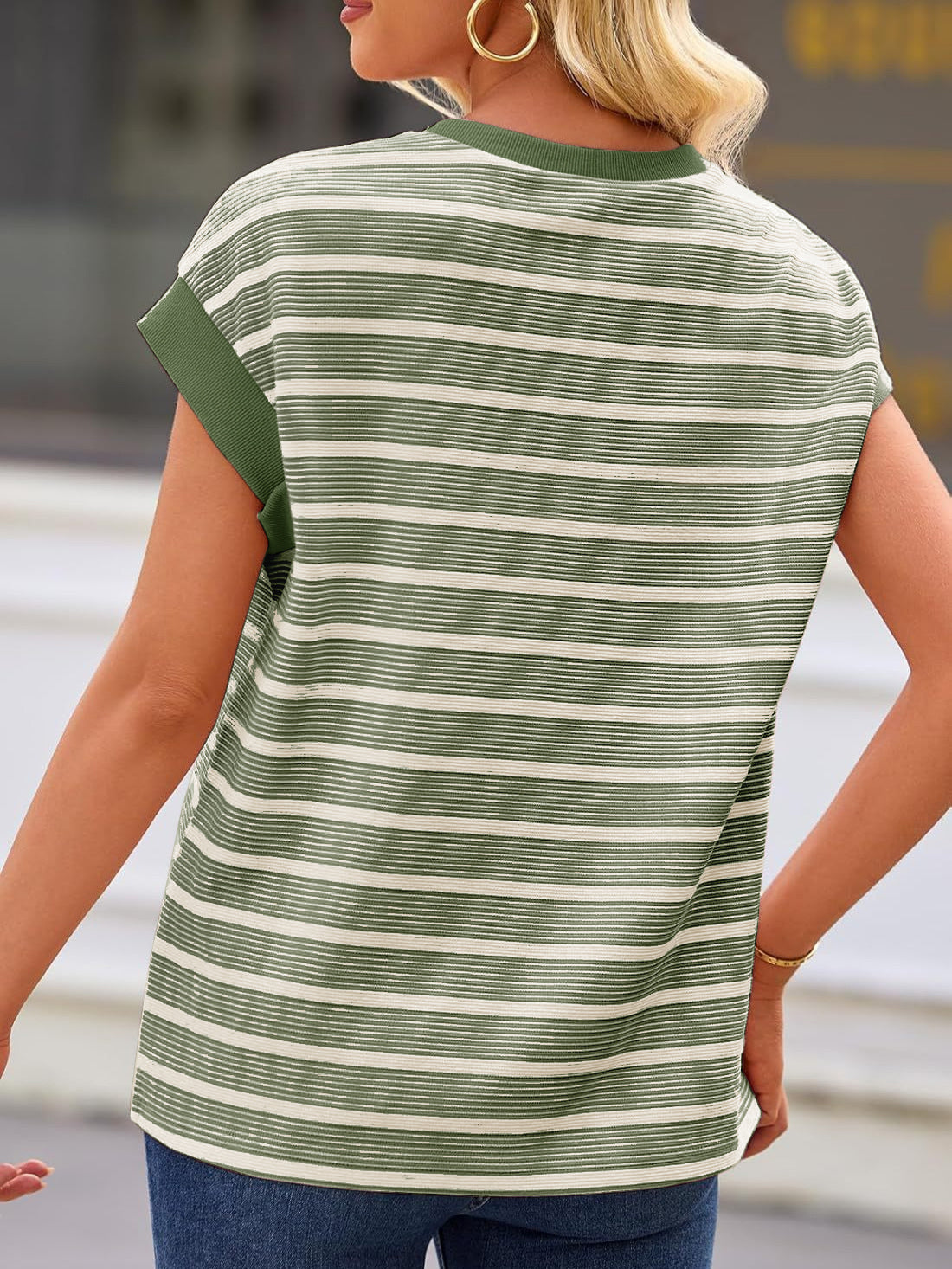 Women's Striped Short Sleeve T-Shirts. Casual Loose Fit Color Block Crew Neck Summer Tops