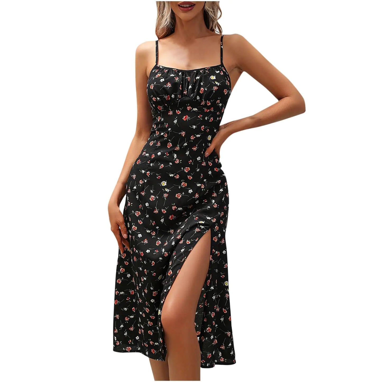 Polka Dots Print Boho Dresses. Casual Summer A Line Tiered Ruffle Flowy Midi Dress for women