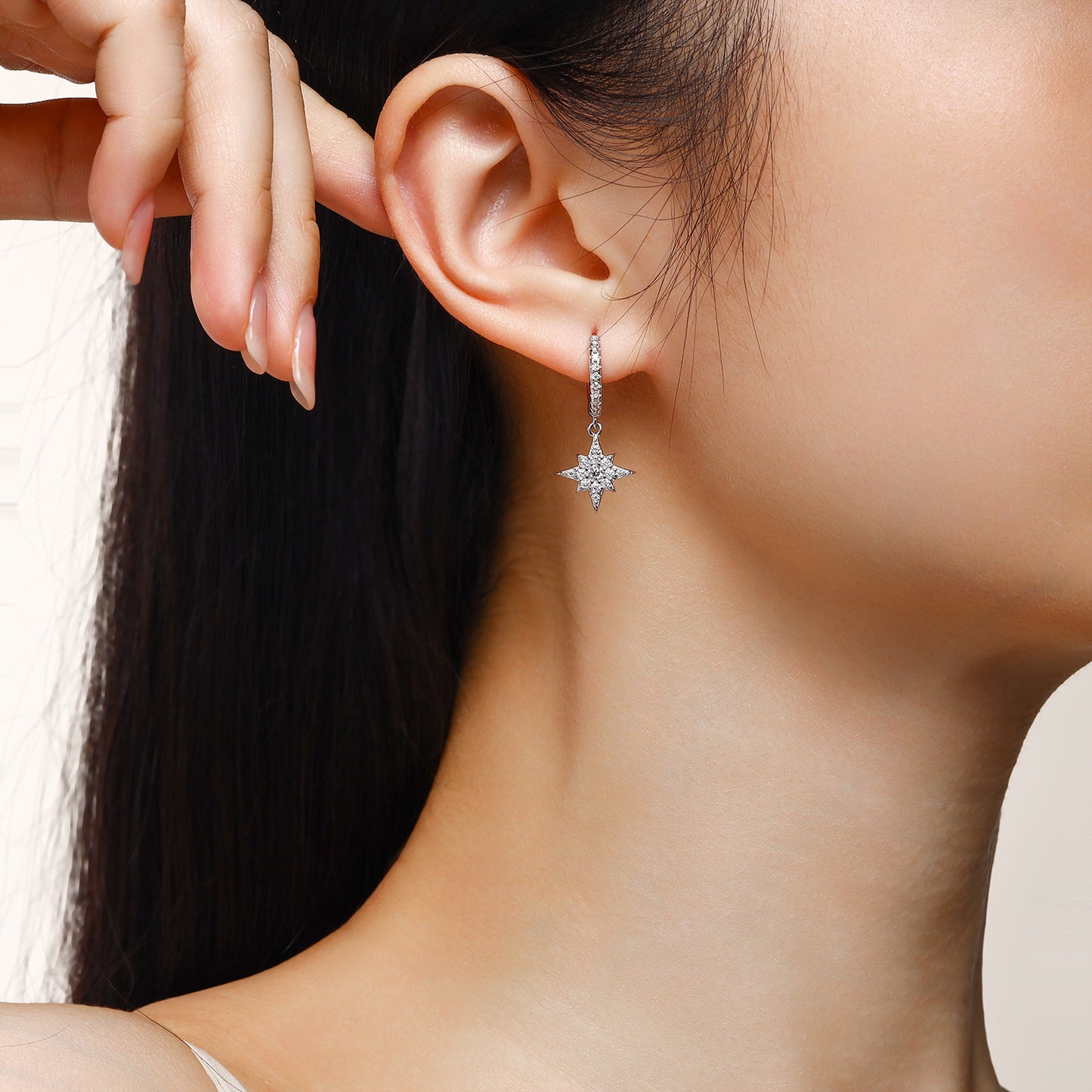 Star And Moon Interdependent Earrings. Stud Moissanite S925 Sterling Silver And Platinum-plated Diamonds Jewelry set