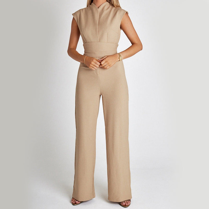 Fashion Elegant Long Sleeveless Jumpsuit. Summer V-neck Casual Wide Leg Long Overalls For Women