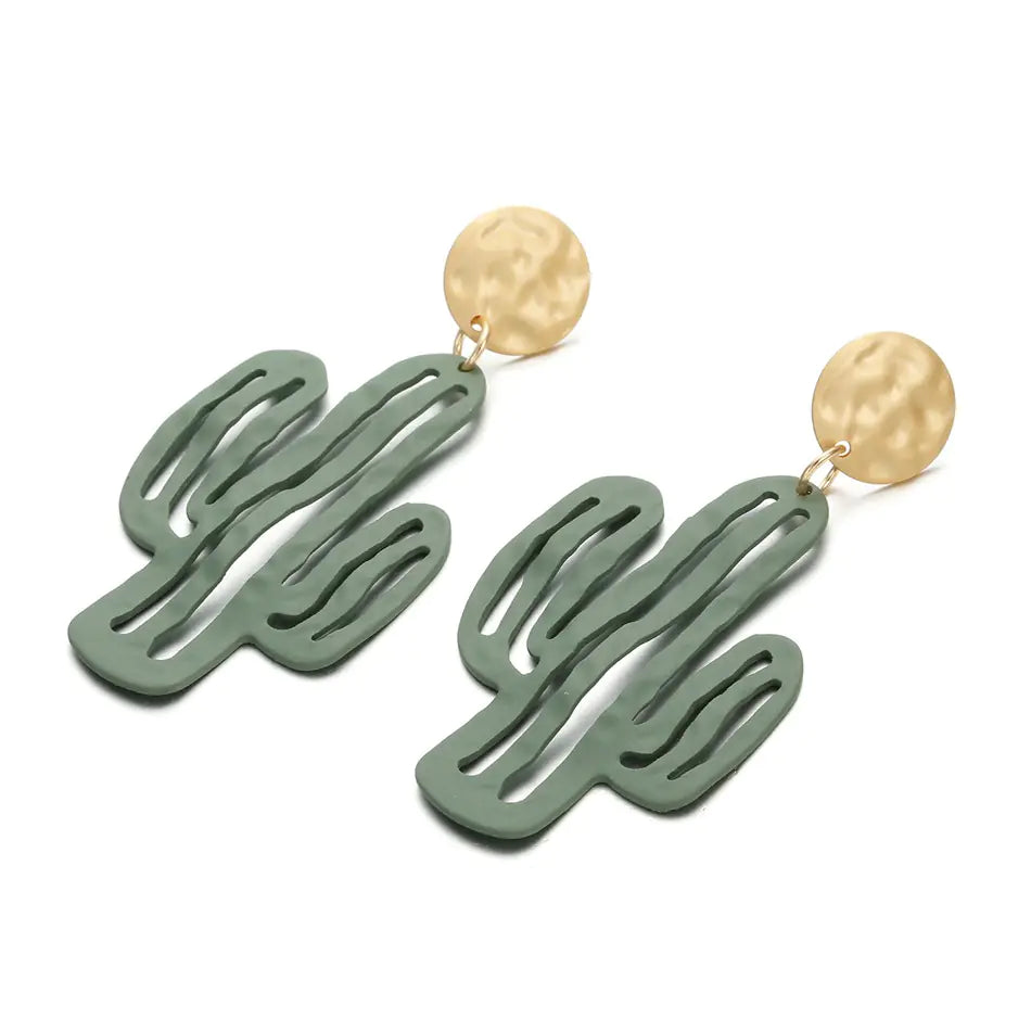 Colorful Cactus Textured Alloy Earrings for Women