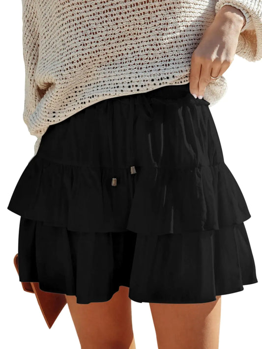 Boho Flowy Shorts for Women. Ruffled Tiered Casual High Waist Mini Skirts - Tennis Golf Comfy Shorts