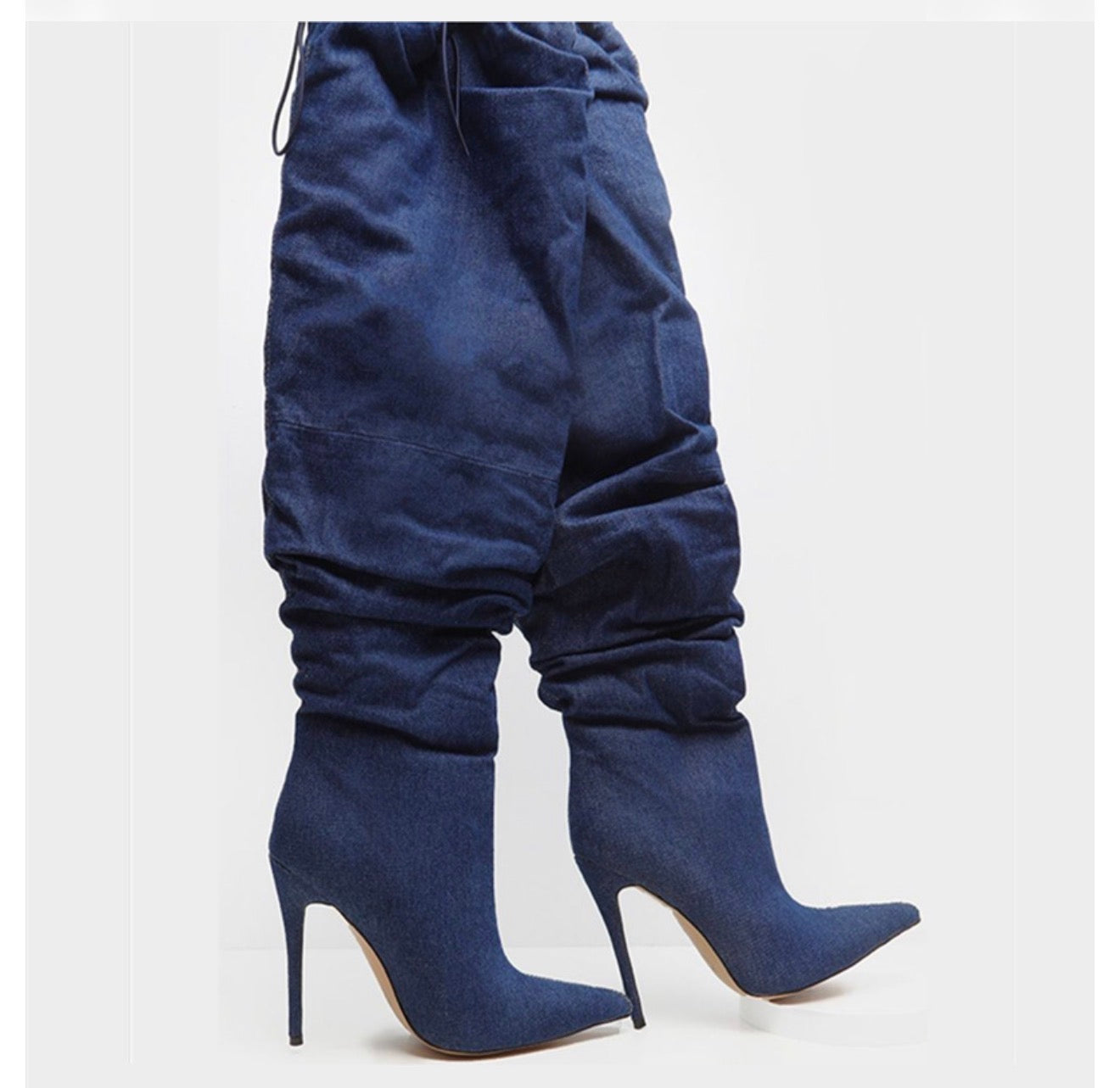 Fashionable Long Denim Stiletto Boots for Women