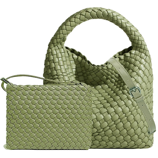 Handmade Woven Shoulder Bags for Women. Cute Hobo Tote Handbag & Mini Clutch Purse with Magnetic Buckle Crossbody Phone Bag