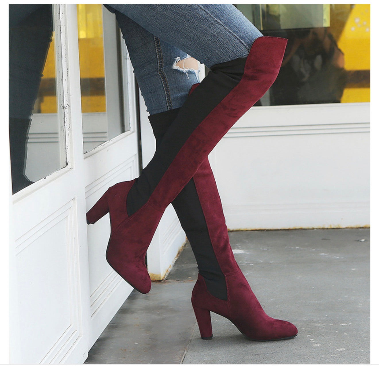 Color Block Over-the-Knee Heeled Boots for Women