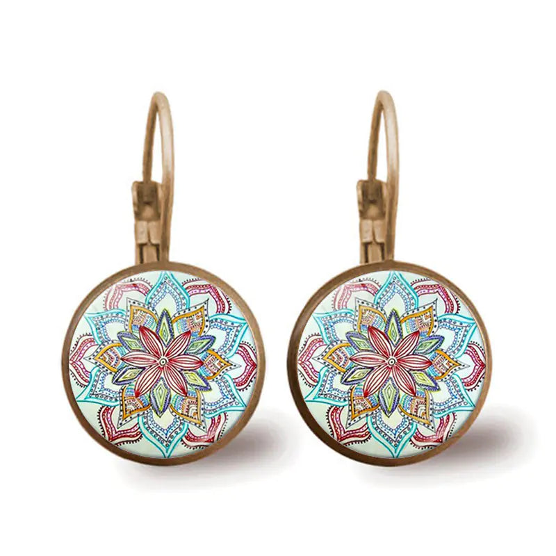 Vintage Yoga Mandala Flower Earrings for Women