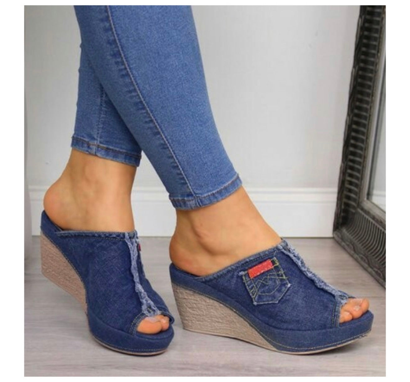 Summer Women's Denim Sandals with Mid Heels