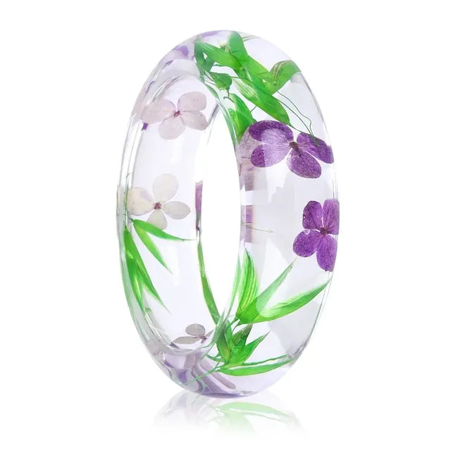 Dried Flower Resin Bracelet Bangle Jewelry for Women