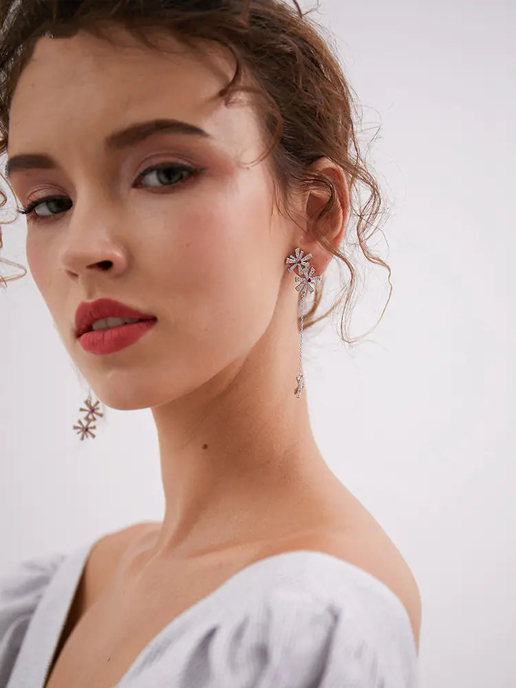 925 Silver Snowflake Drop Earrings for Women