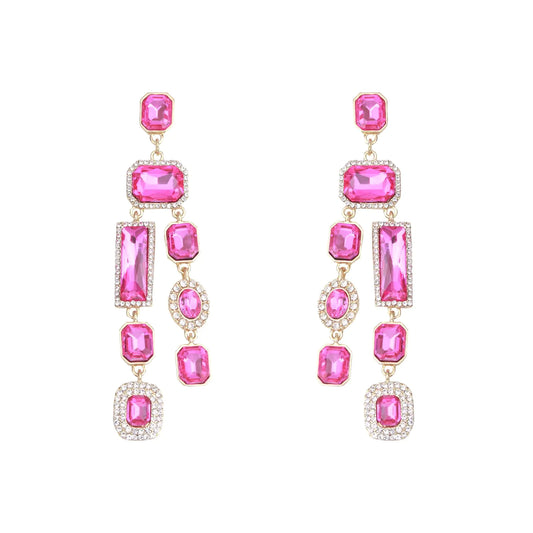 Vintage Rectangle Teardrop Chandelier Earrings. Art Deco Wedding Austrian Crystal Drop Dangle Earrings for Women, Party Prom