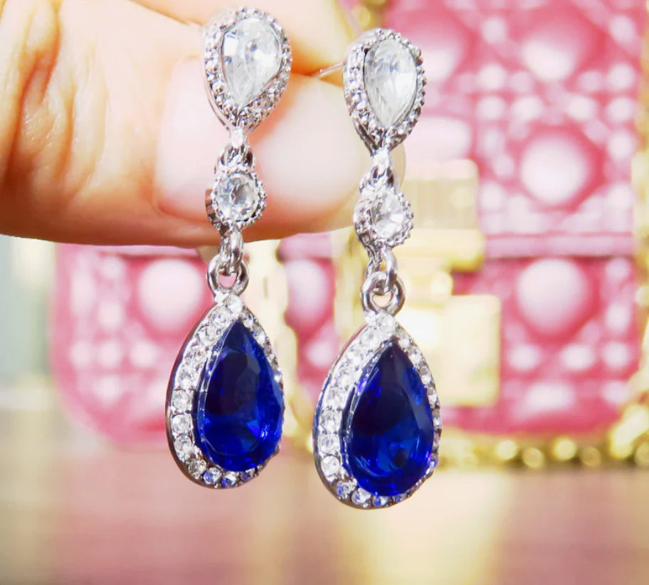 Blue Crystal Drop Earrings for Women - Fashion Jewelry