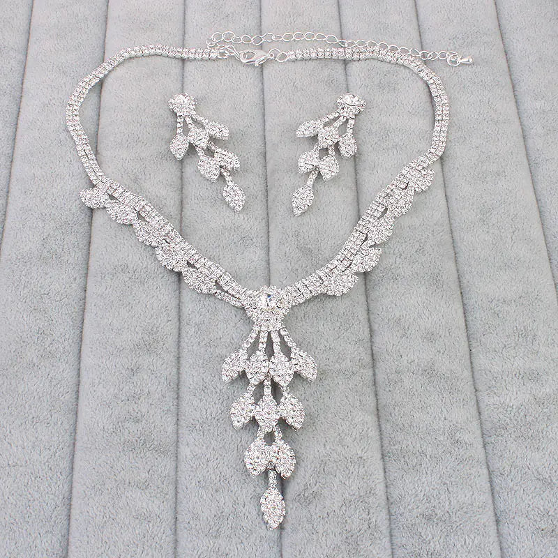Bride Jewelry Set: Rhinestone Necklace & Earrings