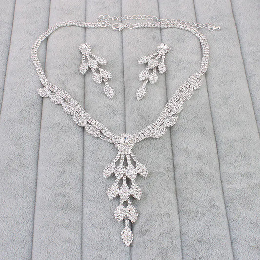 Bride Jewelry Set: Rhinestone Necklace & Earrings