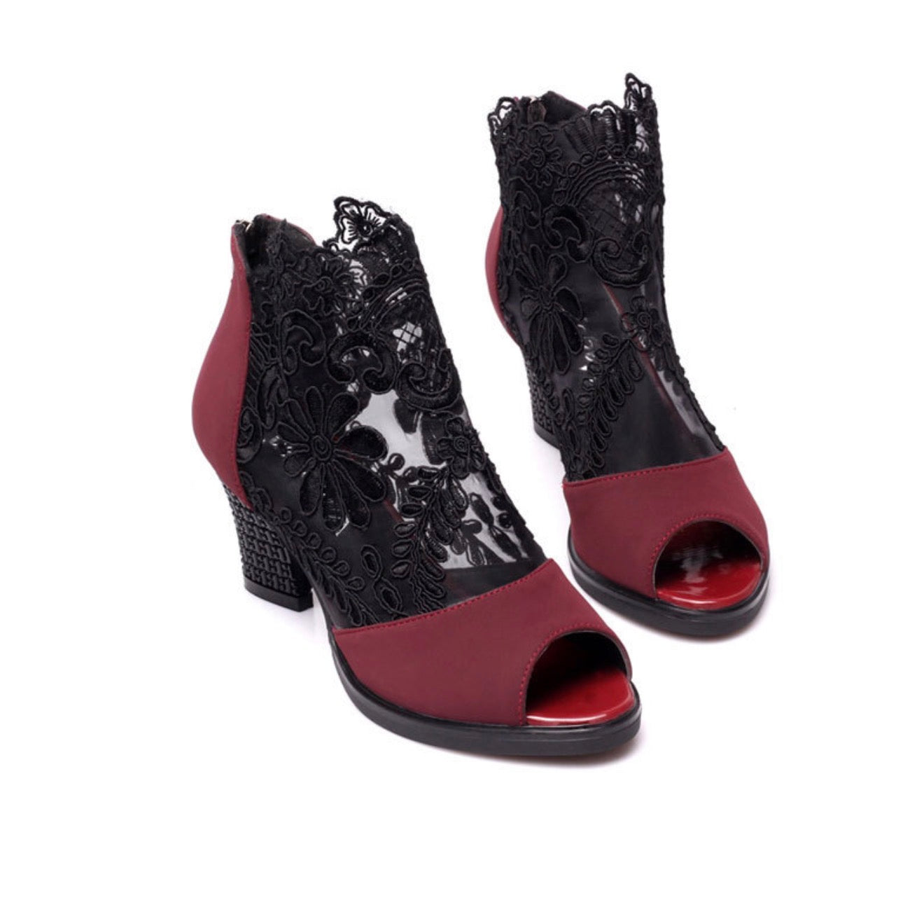 New Spring Autumn Lace Peep Toe Women's Heels