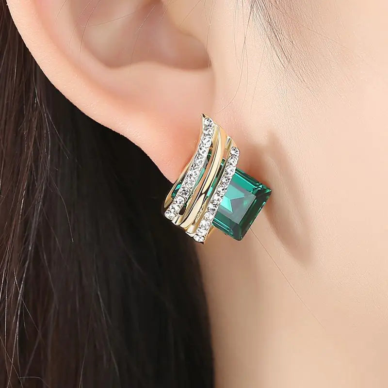 Geometric Crystal Earrings for Women - Hypoallergenic