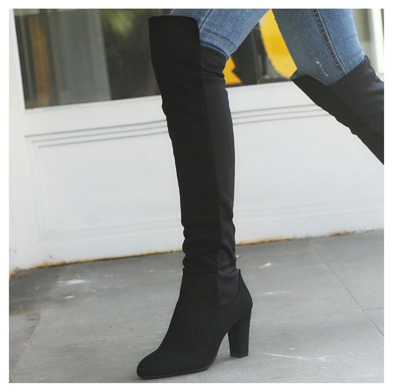 Color Block Over-the-Knee Heeled Boots for Women