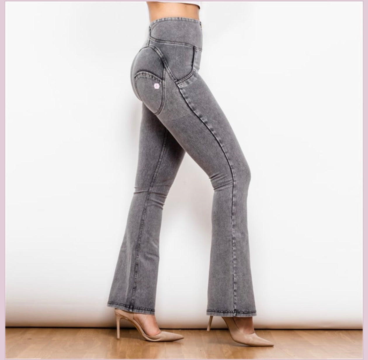 High Waist Grey Flared Pants for Women