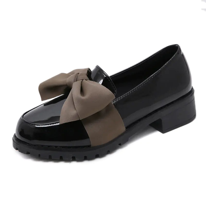 Vintage Bow Slip-On Loafers for Women (Chunky Heels)