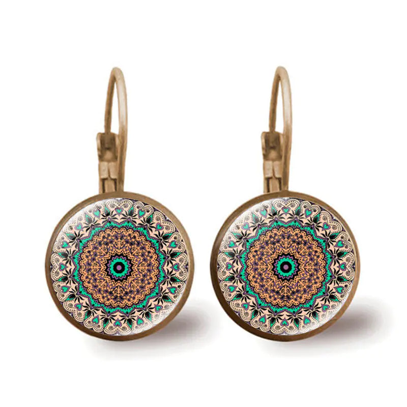 Vintage Yoga Mandala Flower Earrings for Women